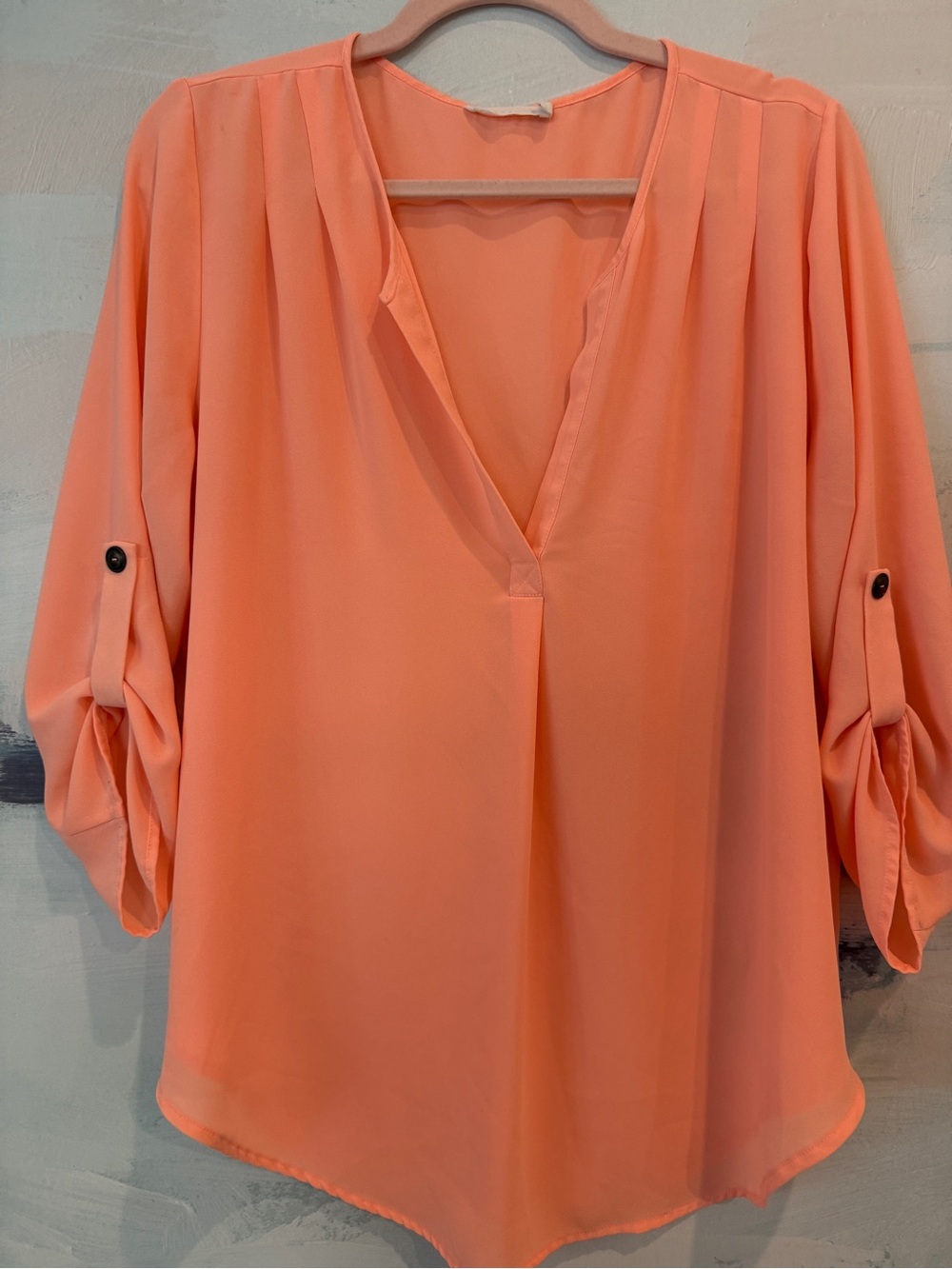 Lush Coral V-Neck Roll-Tab Sleeve Tunic
